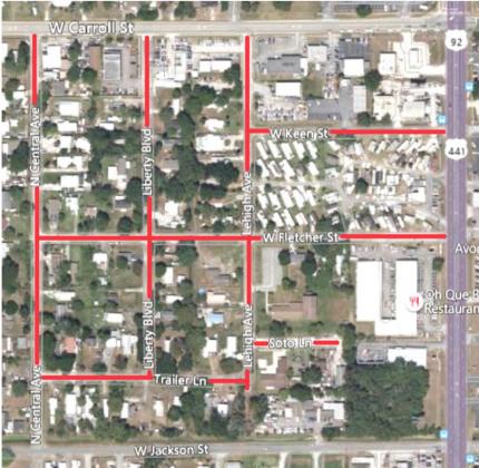 A graphic showing Kissimmee streets just west of Oeange Blossom Trail to be resurfaced. GRAPHIC/OSCEOLA COUNTY
