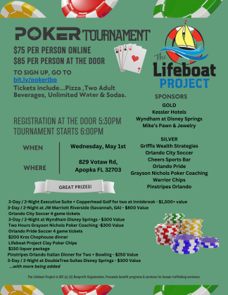Lifeboat Project charity poker tournament — May 1