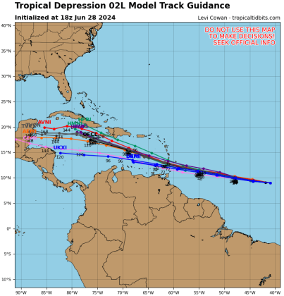 Long range models for Tropical Depression 2, soon to be Tropical Storm Beryl. GRAPHIC/TROPICAL TIDBITS