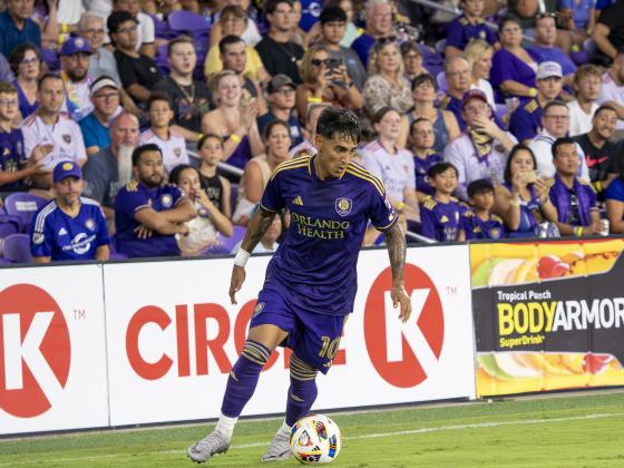Facundo Torres works to put Orlando City in position for an offensive strike in Saturday's match. PHOTO/MARIO CASAMALHUAPA
