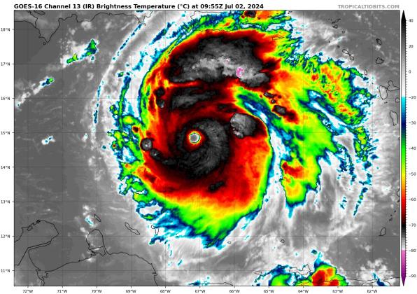 Beautiful and deadly Hurricane Beryl, a Category 5 storm as of 11 p.m.  PHOTO/TROPICAL TIDBITS